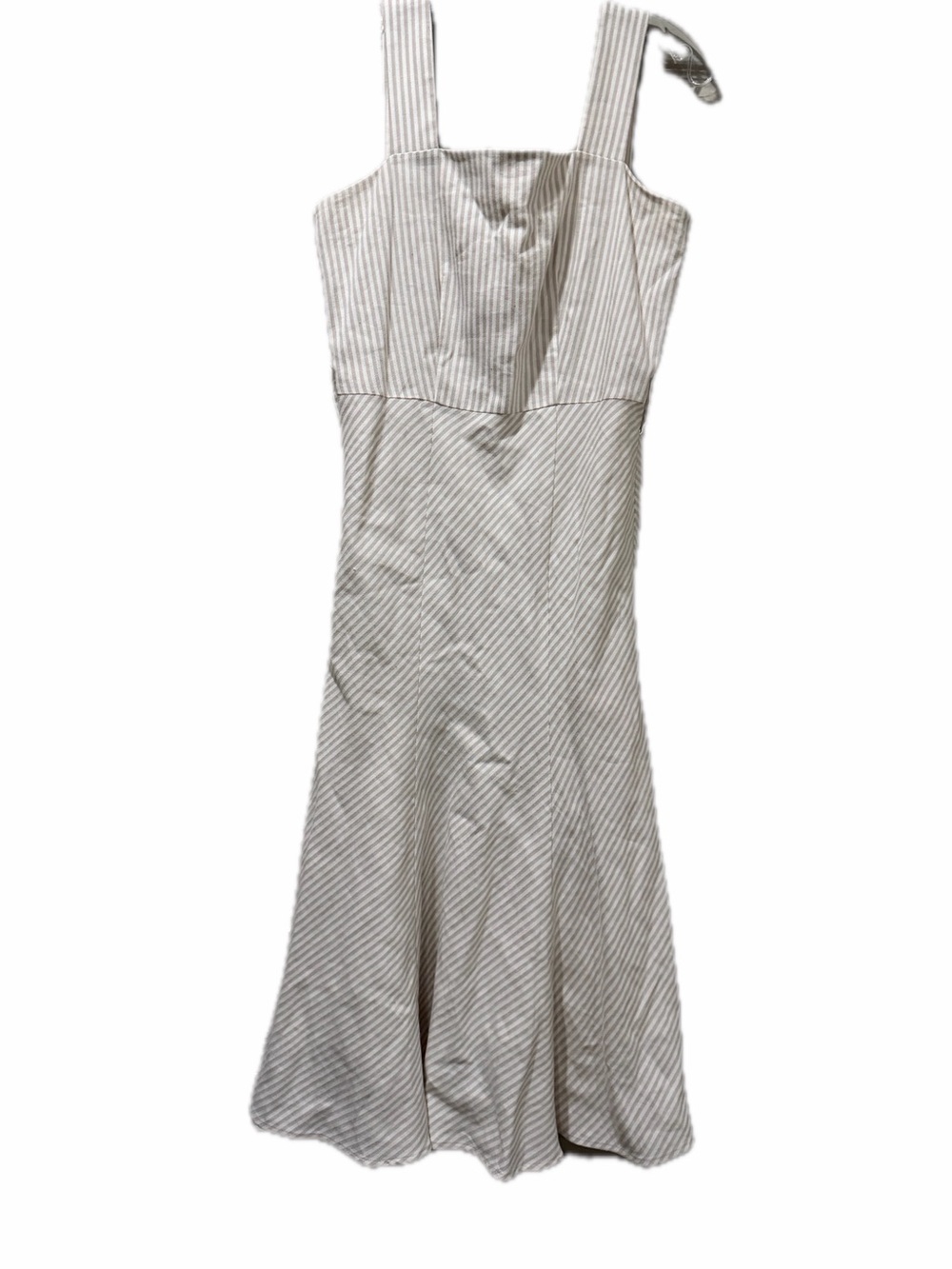 Ann Taylor 6 Beige and Cream Stripe Linen Sleeveless Midi Dress Lined B10